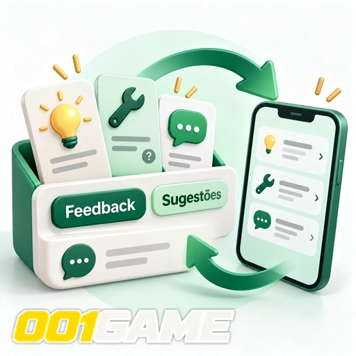 001GAME — ilustração de central de feedback com sugestões e ícones de mensagens