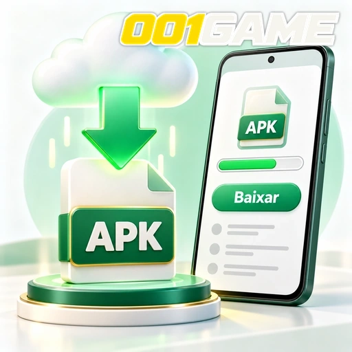 001GAME — ilustração de download de APK com seta, nuvem e celular